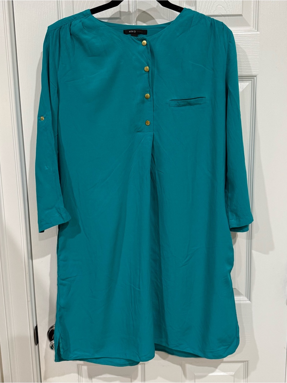 Mango Teal Button-Front Midi Tunic Dress